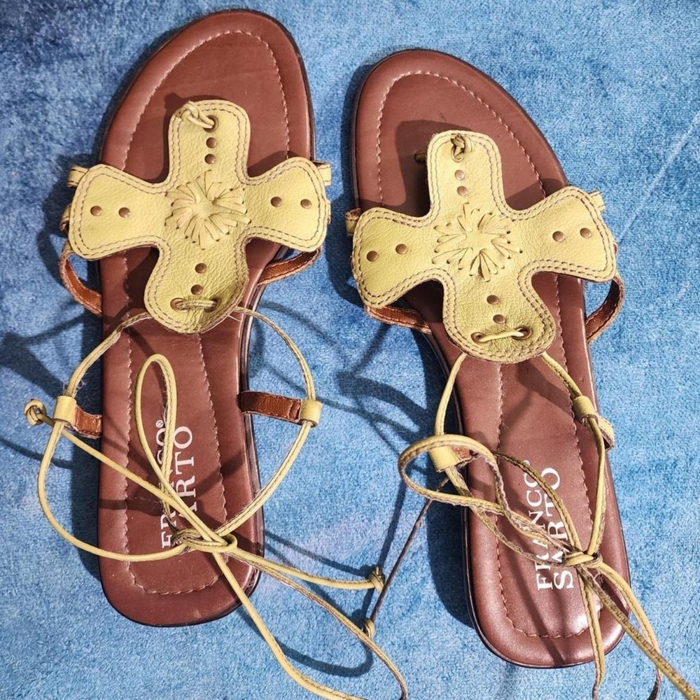Green Leather Embellished Sandals